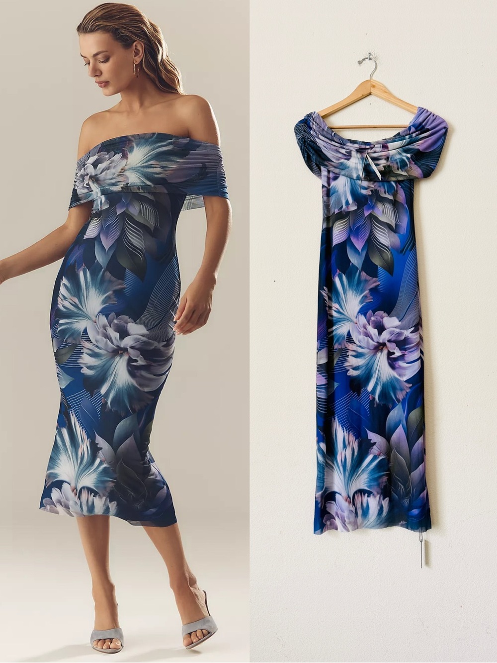 NWT Anthropologie AFRM SMALL Zamora off the shoulder bodycon mesh midi dress
